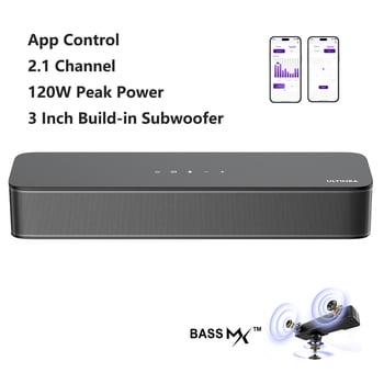 ULTIMEA Barre de Son 2.1 Ch pour Télé, Caisson de Basses Intégré, Puissance de Crête 132 W, Contrôle par Application, Haut-Parleurs de Télé Bluetooth 5.4 de 16 Pouces, Barre de Son Tout-en-un pour PC pour Jeu, Opt/AUX/support Mural, Poseidon M20 Pro