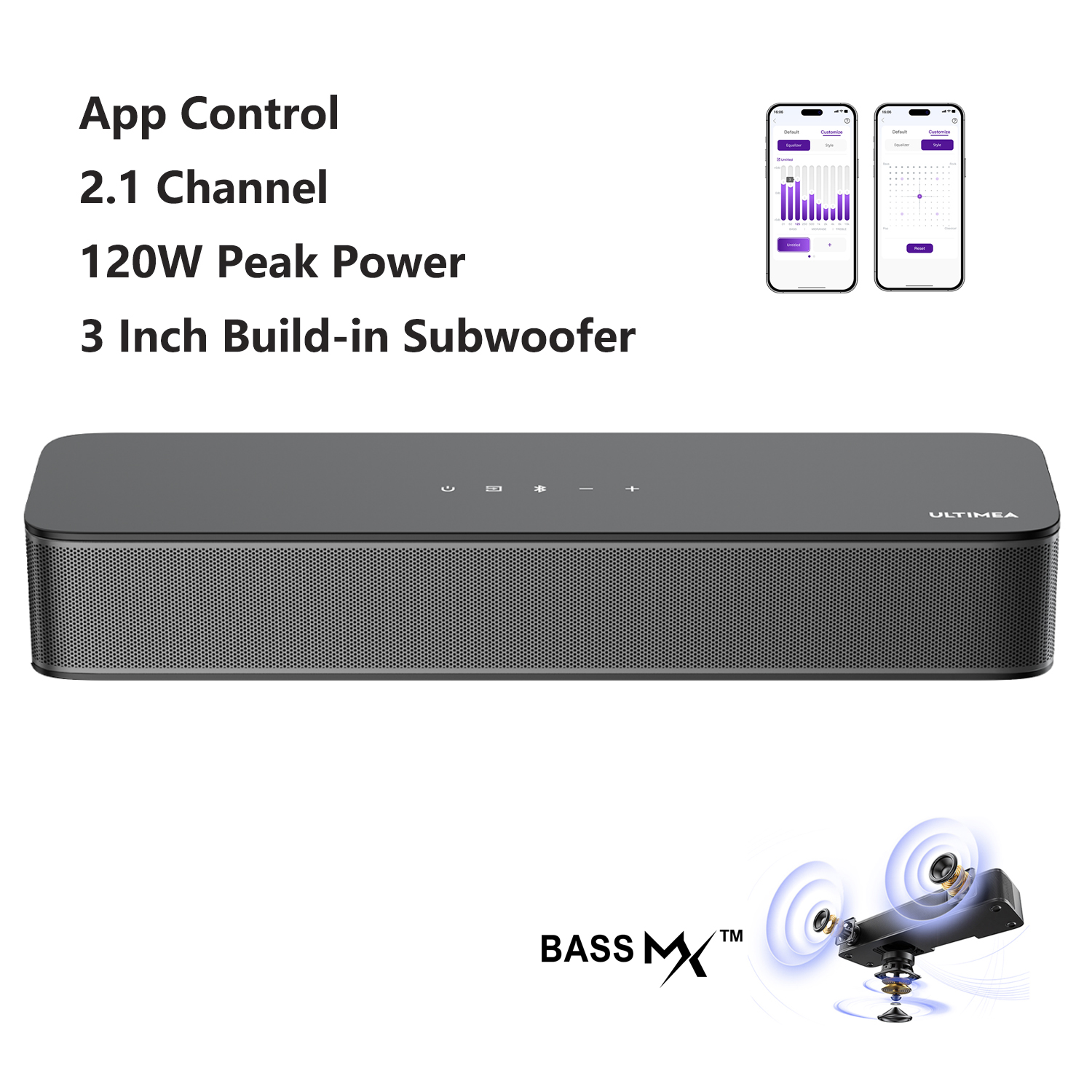 ULTIMEA 2 1ch Sound Bar For TV Built in Subwoofer Peak Power 132W 