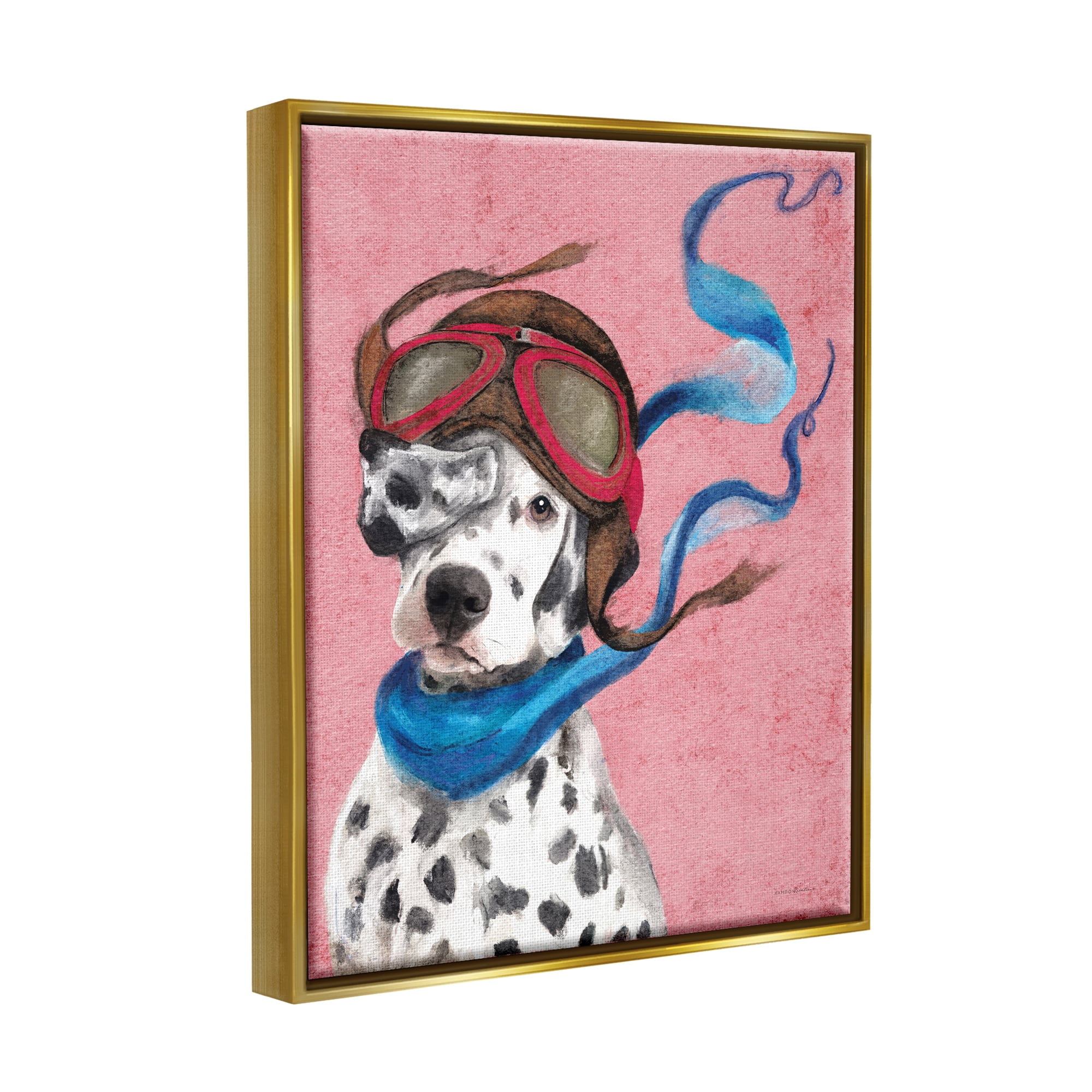 Stupell Industries Dalmatian Pilot Painting Animals & Insects Painting Gold Floater Framed Art Print Wall Art, 17 x 21