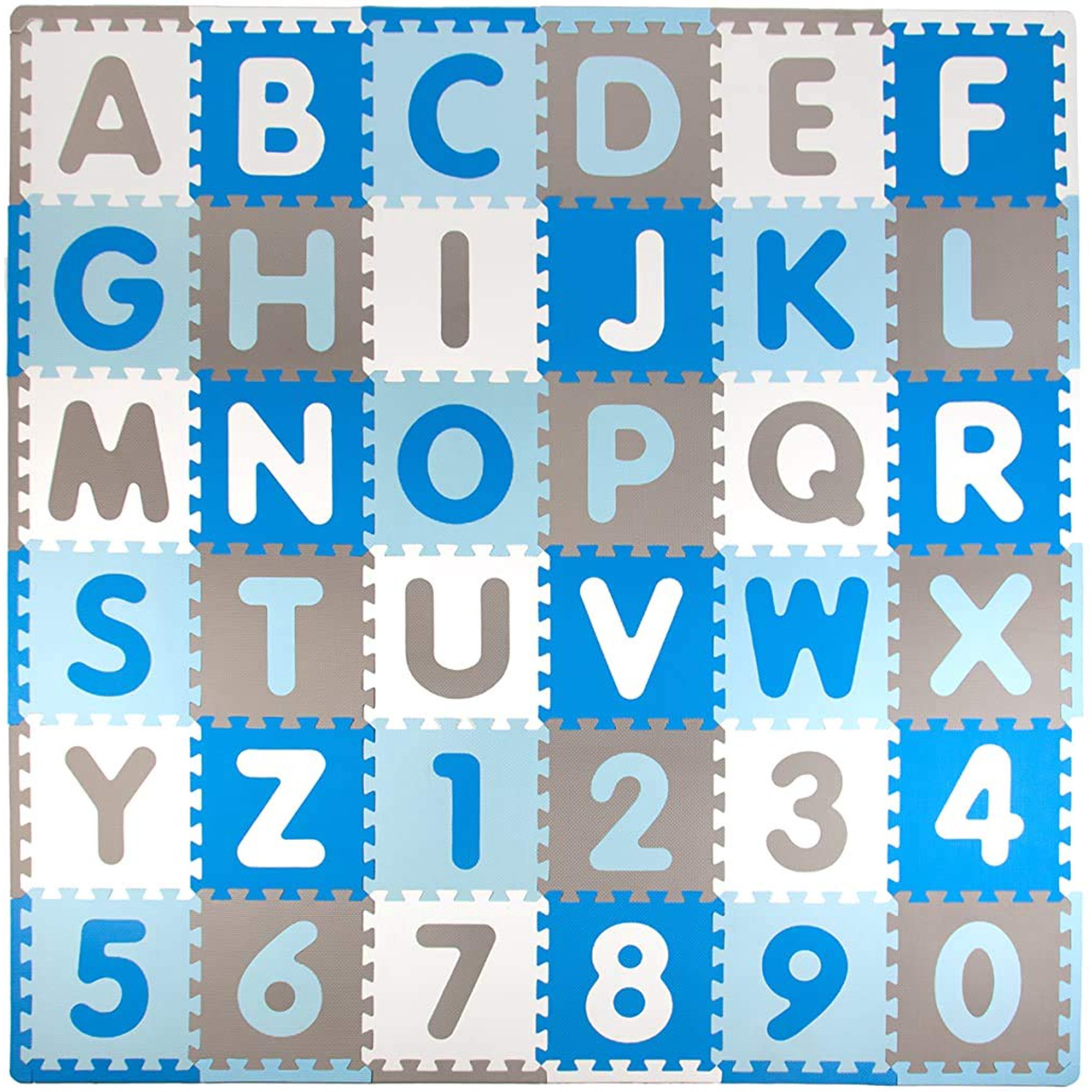Tadpoles Soft EVA Foam 36 Piece ABC Playmat Set, Blue/Grey, 74x 74 (36 Sq Feet)