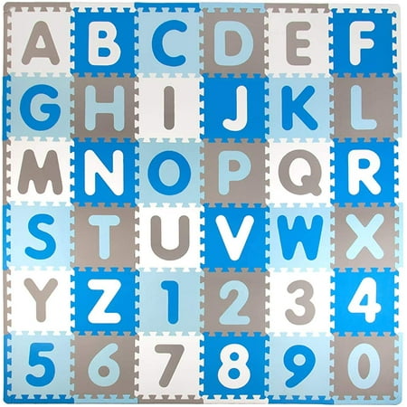 Tadpoles Soft EVA Foam 36 Piece ABC Playmat Set, Blue/Grey, 74x 74 (36 Sq Feet)