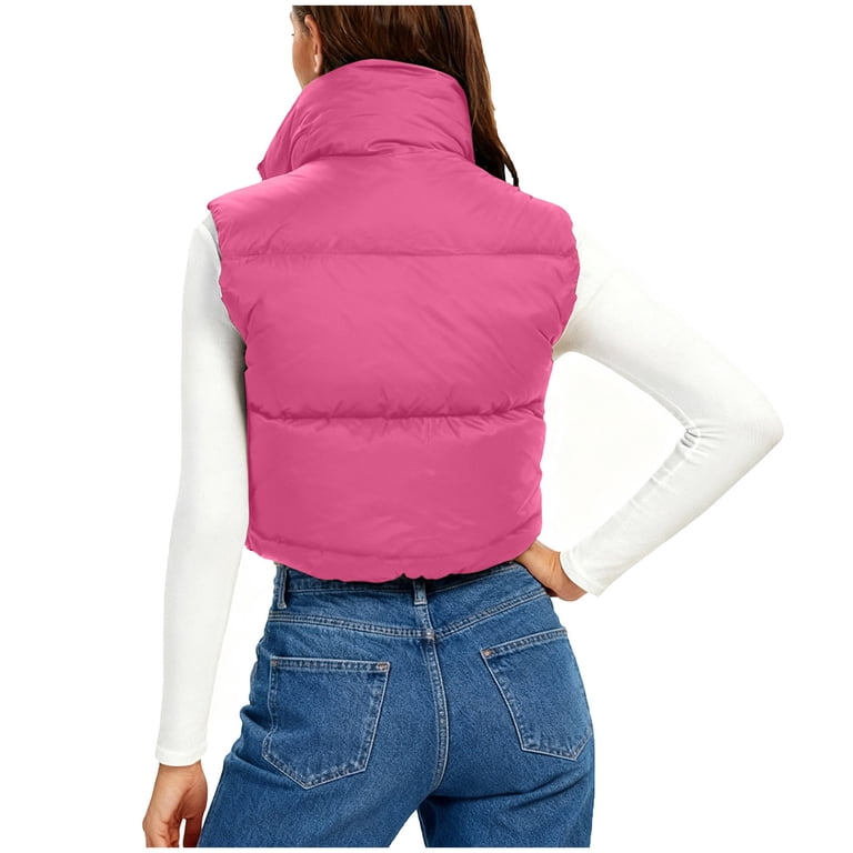 Crop Vest Jacket for Women Trendy Sleeveless Stand High Collar