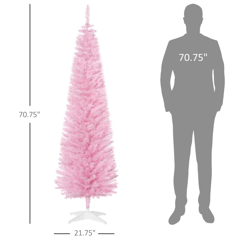 Alvantor Slim Pencil Christmas Tree with 390 Tips, Unlit Artificial Xmas Tree with Plastic Stand 6' Pink