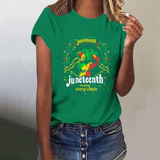 Binmer Ladies Independence Day Day Printed Round Neck Short Sleeve T-shirt Loose