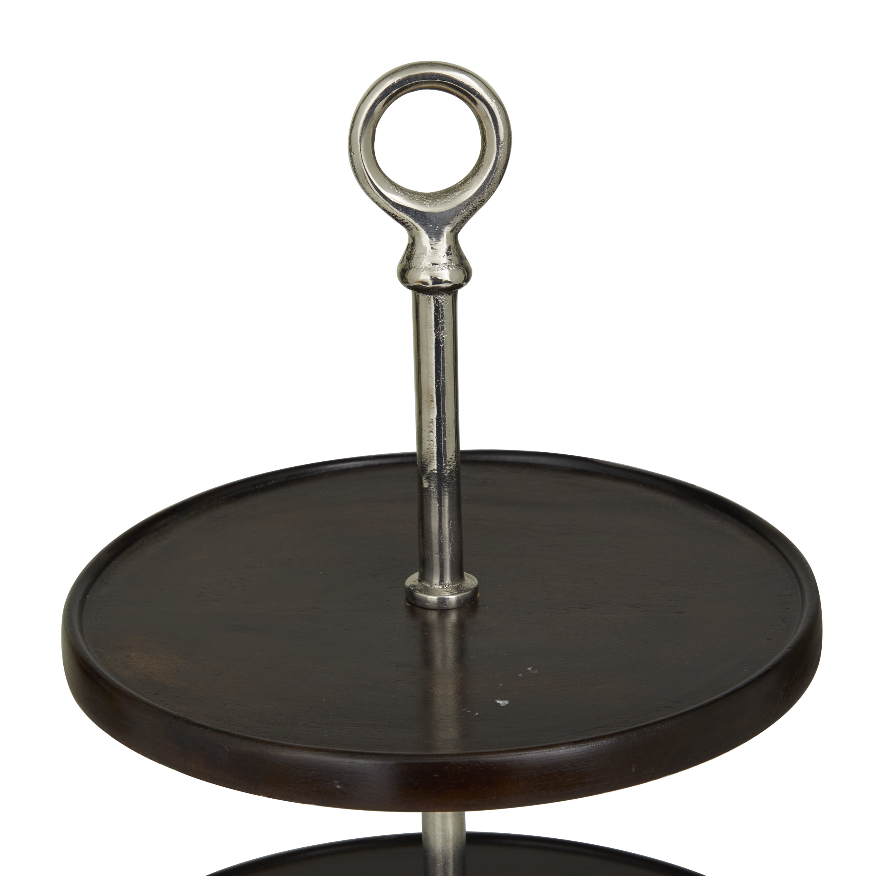DecMode 14" x 18" Dark Brown Mango Wood  Tiered Server with Aluminum Bases, 1-Piece