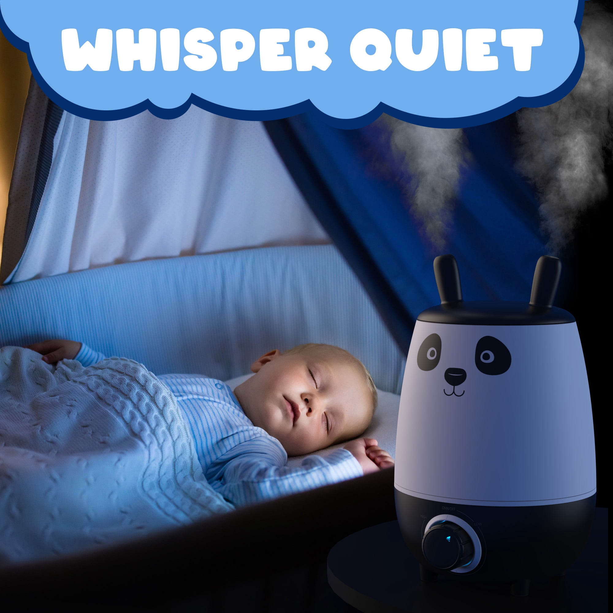 Everlasting Comfort Quiet Panda Humidifier for Babies & Nursery, 2.5L Top Fill, Auto Shut-Off, Cool Mist