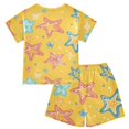 thumbnail image 2 of Star Colorful Pattern Summer Pajama Set Soft Cotton Short Sleeve Sleepwear 2PCS Pajama Sets Breathable Lounge Set Size 14Y, 2 of 7