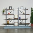 thumbnail image 5 of Large double bookcases with 8 walnut wood shelves for living room, 5 of 6
