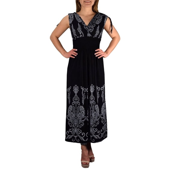 Peach Couture Womens Floral Damask Boho Sleeveless Cocktail Maxi Long Dress