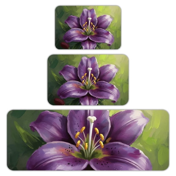 RKSupls Kitchen Rug Set 3 Piece Anti-Slip Flannel Floor Mats, Watercolor Orchid Washable Absorbent Runner Mats for Kitchen Bathroom Home Decor
