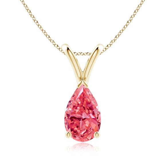 ANGARA IGI Certified V-Bale Lab Grown 1 Ct Pink Diamond Pendant for Women in 14K Yellow Gold (Size-9x5.5mm| Clarity-VS) | Anniversary, Jewelry Gift for Women | Lab-Grown Pink Diamond Necklace