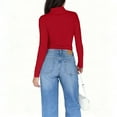 thumbnail image 5 of WHEANG Long Sleeve Shirts For Women High Neck Regular Long Sleeve Crewneck T Shirt Rayon Spandex Soft Elastic Slim Fit Base Layer 1Pc Red S-5Xl, 5 of 7