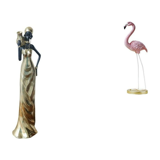 Escultura De Figura De Mujer Tribal Africana Con Flamenco, Estatua De Resina, Arte Moderno, Decoración Ligera Y Decorativa Para El Hogar, Hoteles, Jardín, Patio, Estanque, Parterre.