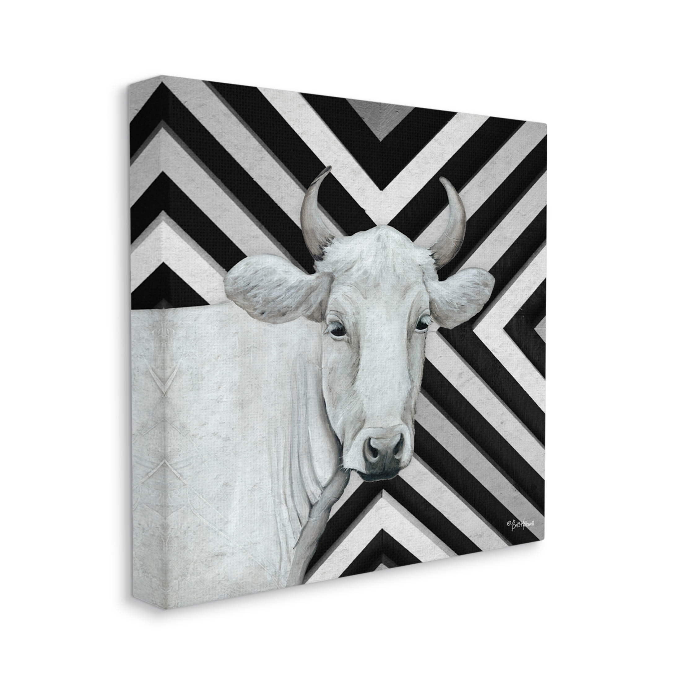 White Cattle Chevron Stripes Animals & Insects Graphic Art Gallery Wrapped Canvas Print Wall Art