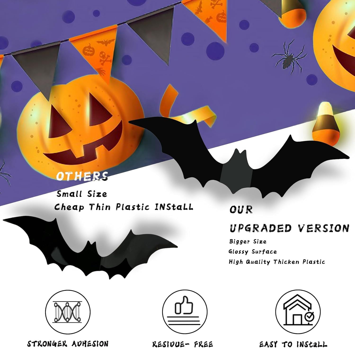 Halloween Party Supplies & Decorations 140Pcs Realistic PVC 3D Black Scary Bat Wall Stickers for Creepy Home & Indoor Decor DIY Wall Decal Bathroom Decor