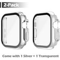 thumbnail image 6 of 2 Pack Hard PC Case with Tempered Glass Screen Protector Compatible with Apple Watch Series 10 42mm, Scratch Resistant Lightweight Full Coverage Cover for iWatch, 1 Silver + 1 Clear, 6 of 7