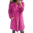 thumbnail image 2 of Ikevan Womens Ladies Solid Warm Faux Coat Jacket Winter Turn Down Collar Outerwear Hot Pink 12(L), 2 of 5