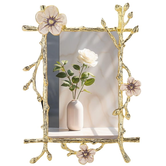 Marco de fotos Goutangen, 8,5 x 6,3 cm, metal dorado con estampado floral