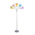 Mainstays 5 Light Floor Lamp, MultiColor Shades, Metal Silver Finish