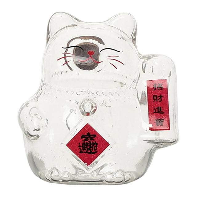 Hucha de cristal con forma de gato de la suerte, transparente, para ahorrar dinero, bonita figura de animal para mesa Rojo