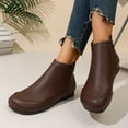 thumbnail image 3 of Rokment Womens Wide Round Toe Flat Ankle Boots Minimalist Lightweight Vintage Casual Solid Leather Side Zipper Walking Short Booties Fall Winter, 3 of 8
