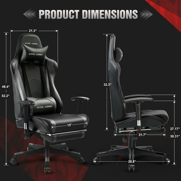 GTRACING Gaming Chair Office Chair PU Leather with Footrest Adjustable Headrest Black Walmart Business Supplies