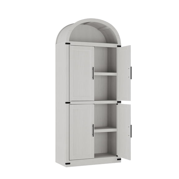 71.65" Tall Arched Cabinet, Kitchen Pantry Cabinet with Wood Doors, 5-Tier Bookshelf Modern Farmhouse Arched Bookcase, Wooden Display Bookcase for Home Office Bar Living Room