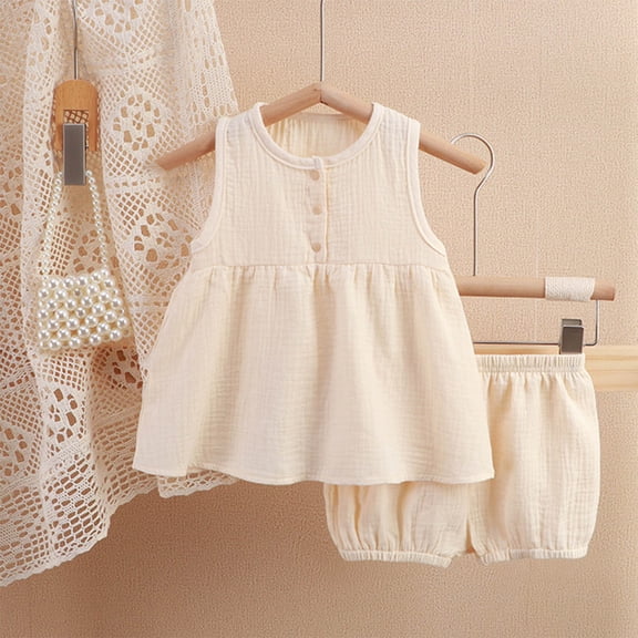 Gamivast 2 Piece Summer Set for Baby Girls Sleeveless Button Down Tunic Top and Bloomer Shorts Set Soft Breathable Cotton Gauze Pajamas Loungewear Outfit