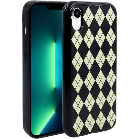 Phone Case for iPhone XR, Kawaii TPU Bumpers Back Phone Cover for iPhone XR (6.1 inch), Women Girl Protective Cases Slim Cover, Black Diamond Grid-2