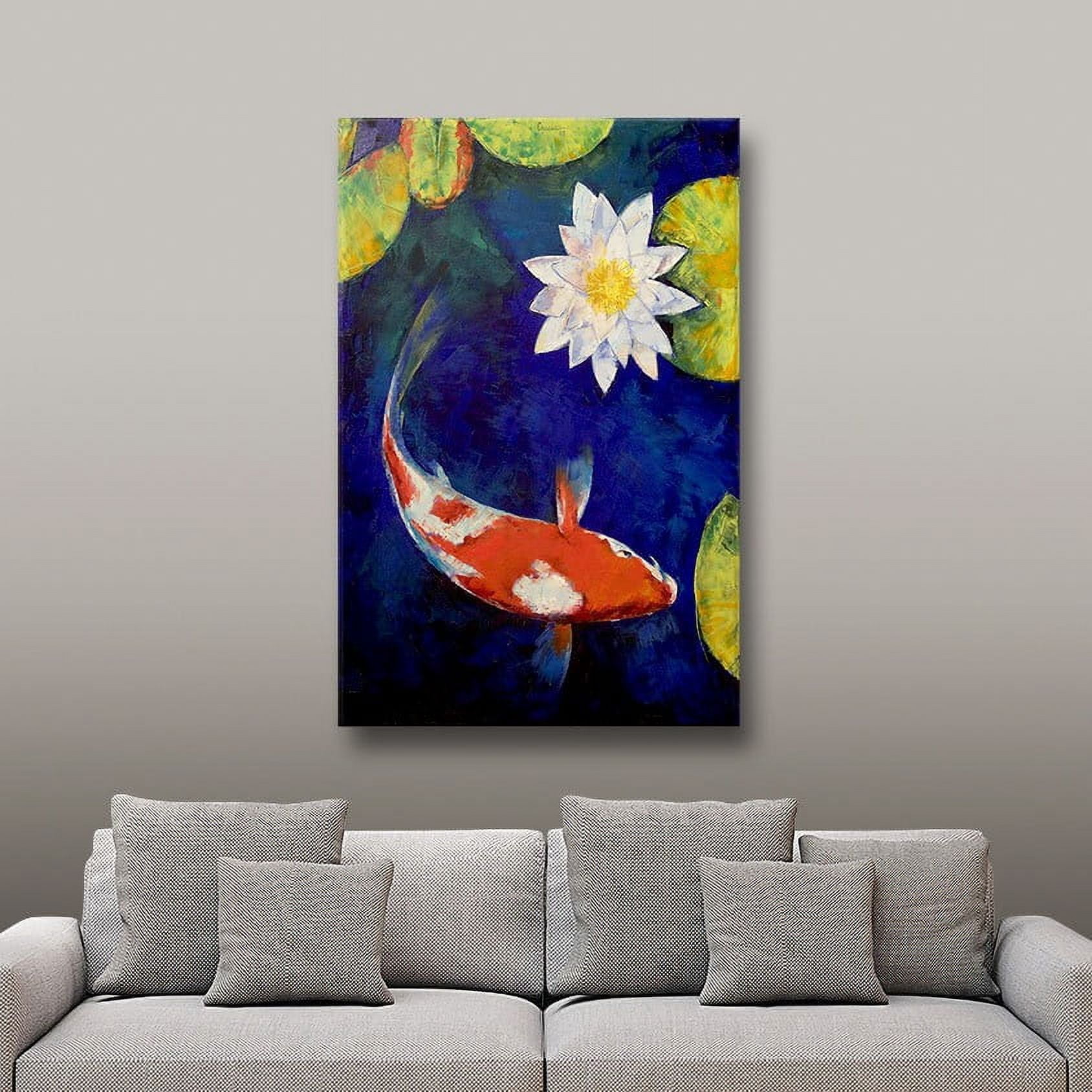 Michael Creese "Kohaku Koi and Water Lily" Gallery-wrapped Canvas Art