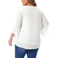 thumbnail image 3 of Agnes Orinda Plus Size Shirt for Women 3/4 Bell Sleeve V Neck Double Layers Chiffon Blouse Top 1X White, 3 of 6