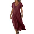 thumbnail image 2 of Karight Women's Cotton Linen Midi Dress V Neck Short Sleeve Causal Tshirt Dresses Summer Loose Beach Cover Ups Tshirt Sundress, 2 of 6