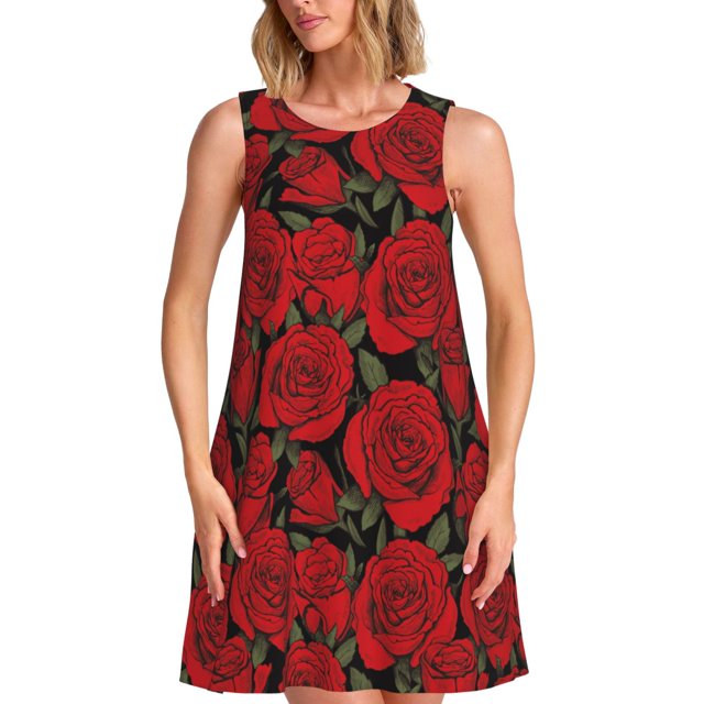 Disketp Rose Flowers para Vestido sin Mangas para Mujeres, Vestidos de Verano para Mujeres, Casual y Holgado para la Playa
