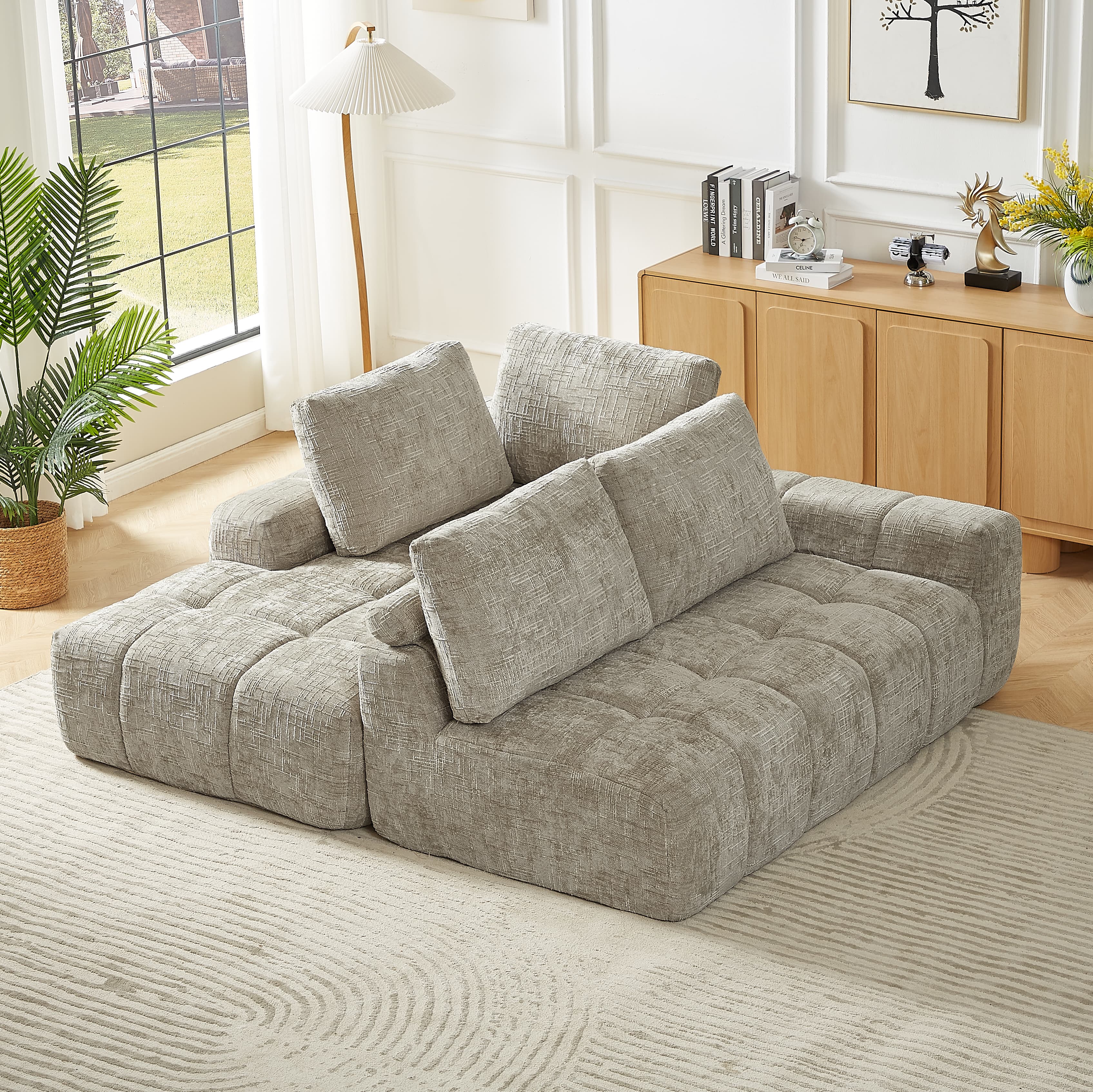 MAYEERTY Chenille L-Shape Oversized Sectional Sofa, Minimalist & Comfy Sleeper Couch for Living Room, 102×65" Khaki
