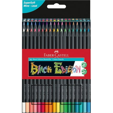 Faber-Castell Black Edition Colored Pencils - 36 Count, Black Wood and Super Soft Core Lead, Neon and Pastel Color Pencil Set, Colored Pencils for Adult Coloring Book, Art Pencils for Beginners