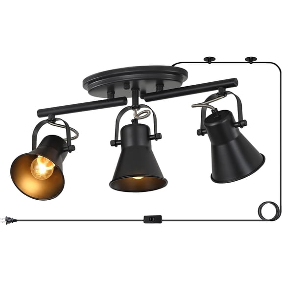 KEESFU 18 in 3-Light Black Plug-in Corded Electric Track Lighting Sets