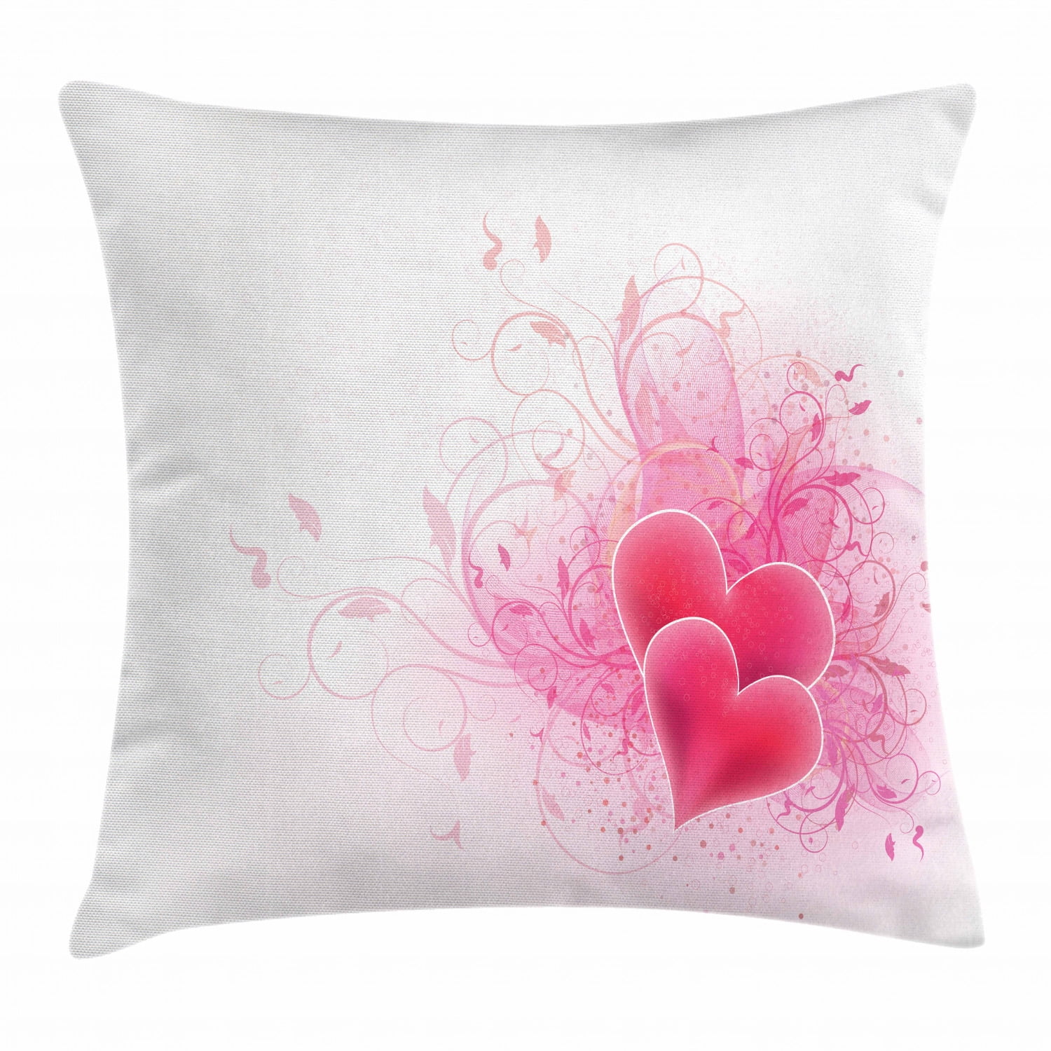 Romantic Throw Pillow Cushion Cover, Valentines Day Themed Hearts with Floral Arrangement