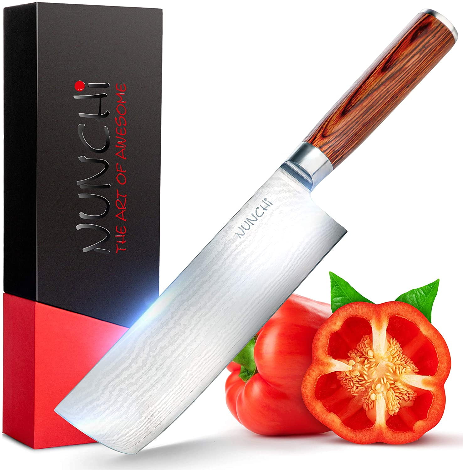 MOSFiATA Nakiri Knife 7 Inch Vegetable Cleaver Knife, 5Cr15Mov High Carbon  Stainless Steel Kitchen Cooking Knife with Ergonomic Pakkawood Handle, Full  Tang Meat Cutting Knife with Sheath for Kitchen 