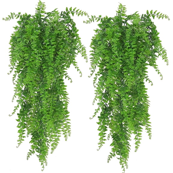 Huryfox 2 Packs Artificial Hanging Plants- Fake Green Leaves Decoration, Faux Foliage Greenery Home Decor