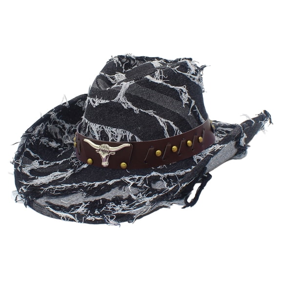 Avaner Distressed Cowboy Hat for Men Women: Bull Head Rivet Belt Decor Western Retro Style Outdoor Sun Hat - Fashion Accessory