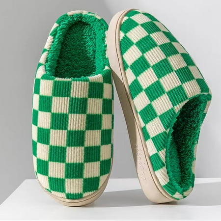 

Women‘s Checkered Pattern Indoor Slippers Corduroy Thick & Soft Sole Slides Anti-slip Cozy Slippers