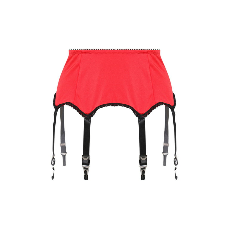 CenturyX Women's Mesh Garter Belt High Waist Suspender Belt with Six Metal  Clips Garter Belts for Womens Stockings/Lingerie Red L