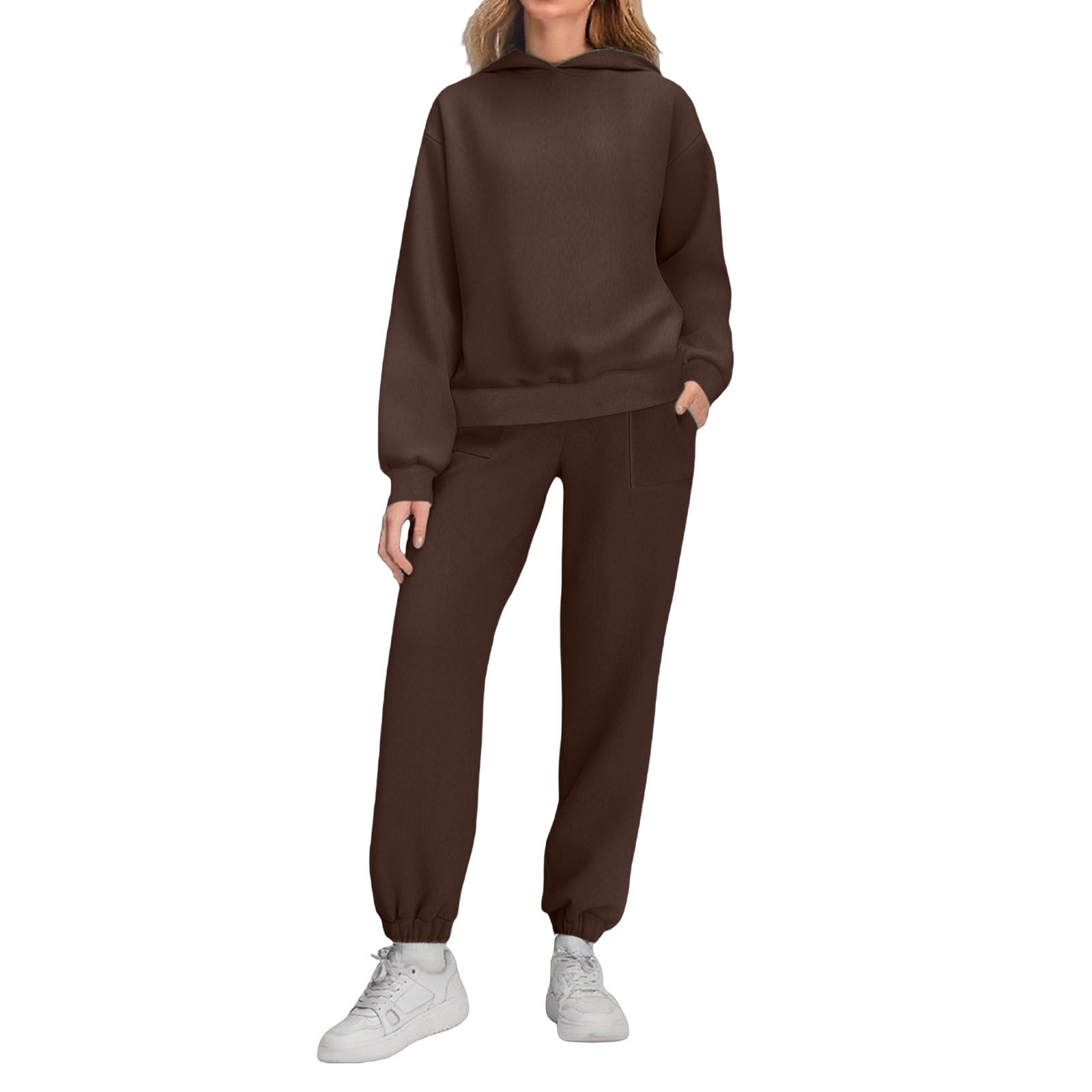 Ensemble Loisir Yoga Femme Survêtement 2 Pièces Femme Oversize – Sweat à Capuche Pantalon Jogging, Doublure Polaire, Pour Automne/hiver, Confort Maison/sport