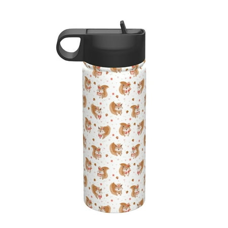 

Adobk Squirrel And Rose Print Water Bottle 18oz Sports Insulated Kettle for Cycling Gym Basketball Outdoor Suitable as a Present