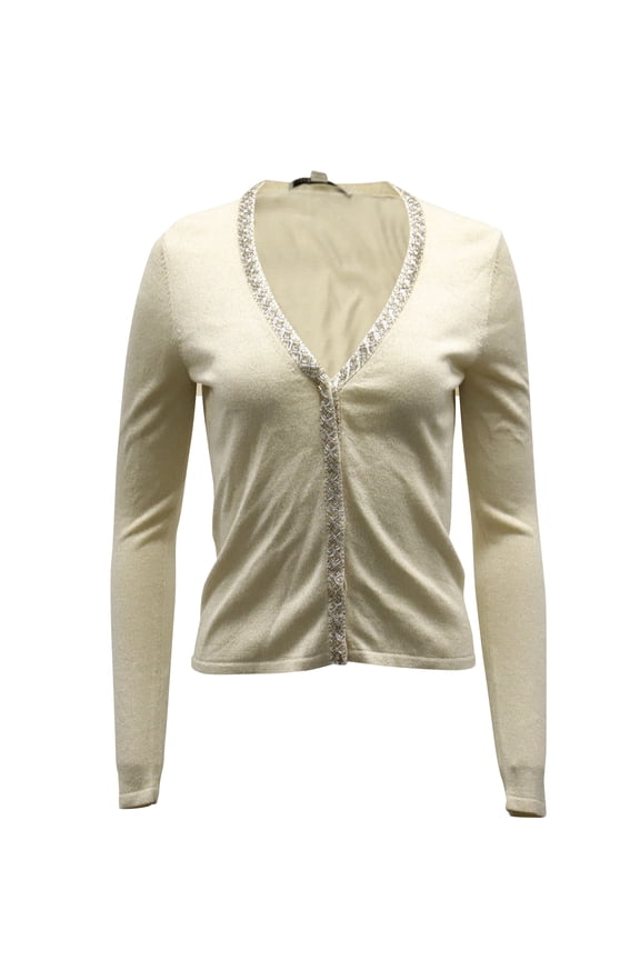 Pre-Owned Diane Von Furstenberg Ballerina Embellished Knit Cardigan in Gold Rayon