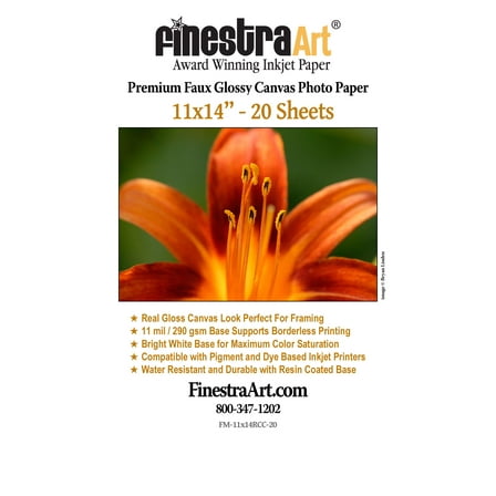11" X 14" Premium Faux Glossy Canvas Inkjet Photo Paper - 20 Sheets