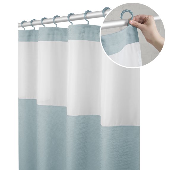 Zenna Home Smart Curtain Hendrix View Fabric Shower Curtain with Attached Roller Glide Hooks