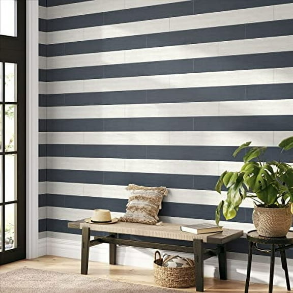 NextWall Two Toned Shiplap Peel and Stick Wallpaper (Navy Blue)