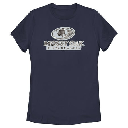 Women s Mossy Oak Fishing Bold Logo Graphic Tee Navy Blue X Large