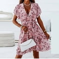 thumbnail image 3 of Robe d'Été Bohème à Boutons Col en V Imprimé Floral Manches Courtes Froncées Robe de Plage, 3 of 8
